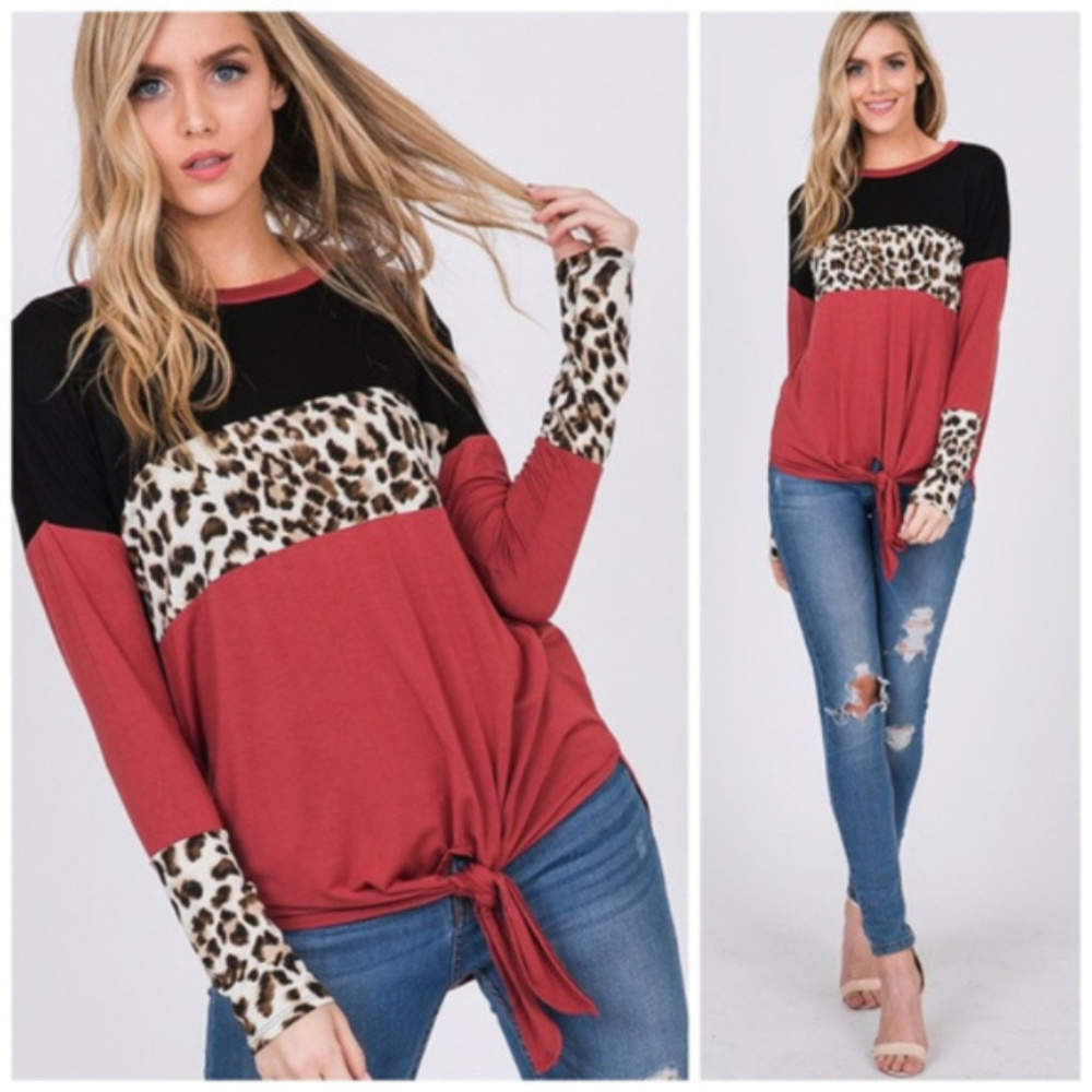 Leopard Print Color Block Top